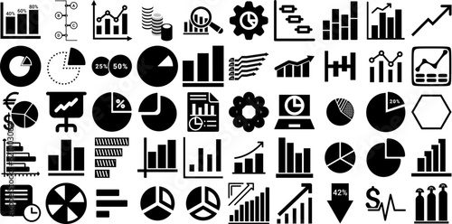 Big Collection Of Chart Icons Pack Isolated Vector Clip Art Coin, Infographic, Finance, Measurement Doodle Isolated On Transparent Background