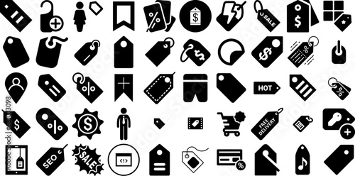 Mega Collection Of Tag Icons Collection Isolated Vector Pictogram Outline, Promotion, Speech Bubble, Icon Logotype Isolated On White Background