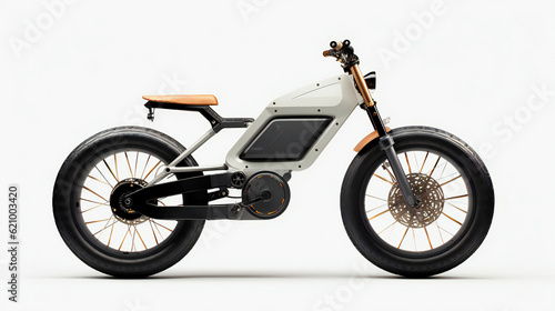 Electric Fatbike, bike with thick wheels, modern, on white background photo