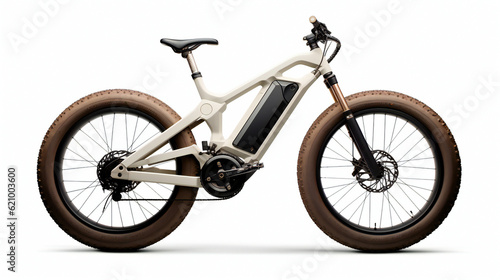 Electric Fatbike, bike with thick wheels, modern, on white background photo