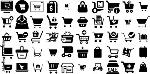 Mega Collection Of Cart Icons Bundle Hand-Drawn Linear Concept Symbol Symbol, Baggage, Mark, Icon Logotype Isolated On White Background photo