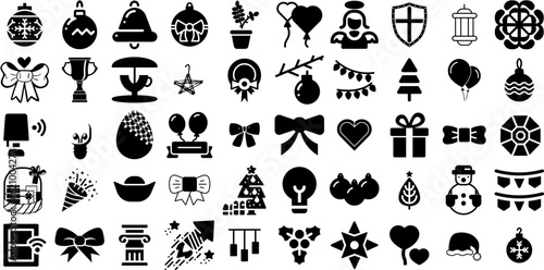 Huge Collection Of Decoration Icons Bundle Linear Concept Silhouettes Drawn, Icon, Gradient, Day Doodles Isolated On White Background