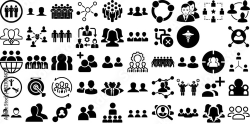 Huge Collection Of Group Icons Set Solid Modern Glyphs Icon, Team, Together, Silhouette Symbol Isolated On White photo
