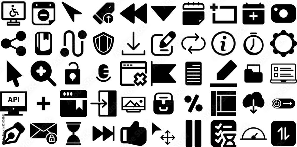 Big Collection Of Interface Icons Pack Isolated Drawing Symbols Symbol, Circle, Setting, Icon Graphic Isolated On White Background