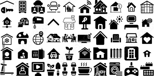 Mega Collection Of Home Icons Pack Linear Modern Signs Sensor, People, Automation, Installation Symbol Isolated On Transparent Background