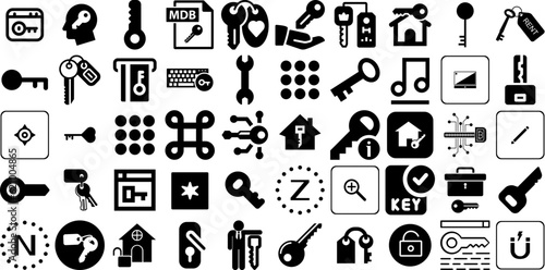 Mega Collection Of Key Icons Bundle Hand-Drawn Linear Drawing Pictogram Symbol, Icon, Wheel, Tool Pictograph Vector Illustration