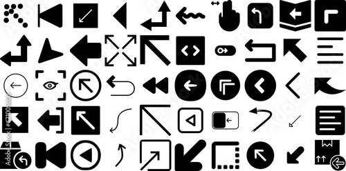 Massive Set Of Left Icons Bundle Isolated Cartoon Silhouette Cursor, Way, Icon, Foot Pictograms Isolated On White Background