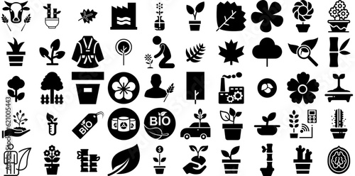 Big Set Of Plant Icons Set Solid Concept Elements Contamination  Global  Set  Sweet Glyphs Isolated On White