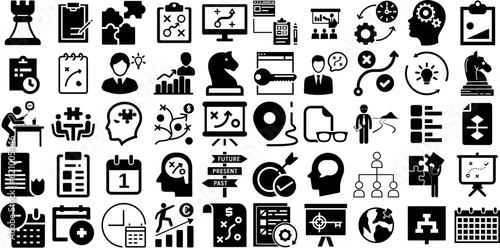 Massive Set Of Planning Icons Set Linear Modern Silhouette Team, Icon, Vision, Partnership Illustration Isolated On Transparent Background