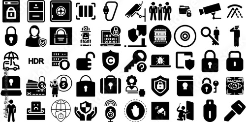 Massive Set Of Security Icons Set Black Vector Clip Art Person, Set, Mark, Tool Silhouette Vector Illustration photo