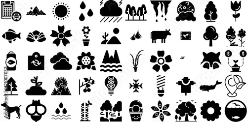 Massive Set Of Nature Icons Set Black Simple Symbol Blossom  Line  Cactus  Set Glyphs Isolated On White Background