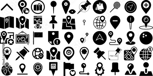Mega Set Of Pin Icons Pack Linear Modern Signs Circus, Icon, Symbol, Pointer Elements Vector Illustration
