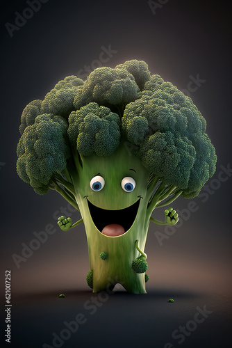 Cute Cartoon Broccoli Character. Generative Ai