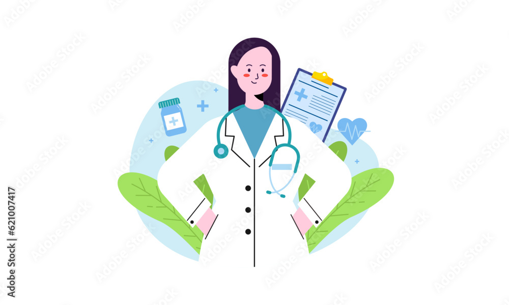 Doctor Character with Stethoscope Vector Illustration. Medical Treatment Concept