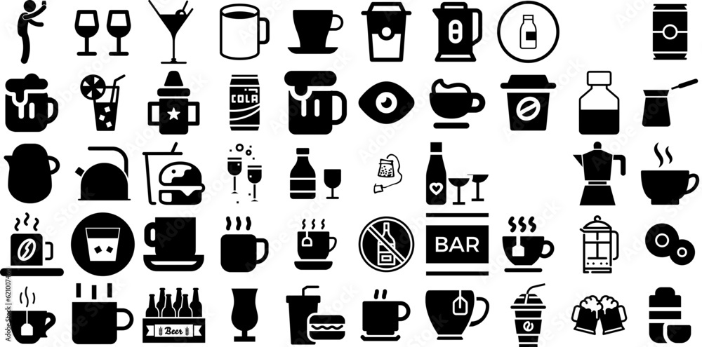 Big Set Of Drink Icons Set Linear Vector Symbols Milk, Infographic, Sweet, Set Illustration Vector Illustration