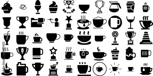 Huge Collection Of Cup Icons Collection Hand-Drawn Solid Concept Elements Tool, Victory, Icon, Measurement Signs Isolated On Transparent Background