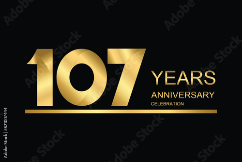 107 year anniversary vector banner template. gold icon isolated on black background.