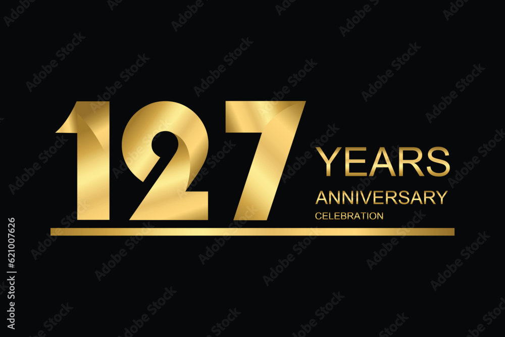127 year anniversary vector banner template. gold icon isolated on black background.