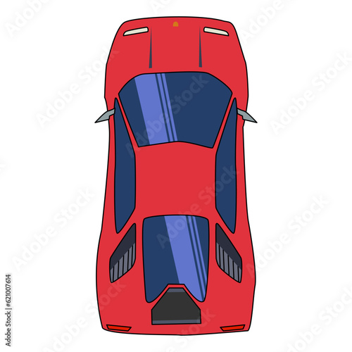 Top view red car cartoon concept. cartoon transport.vector illustration