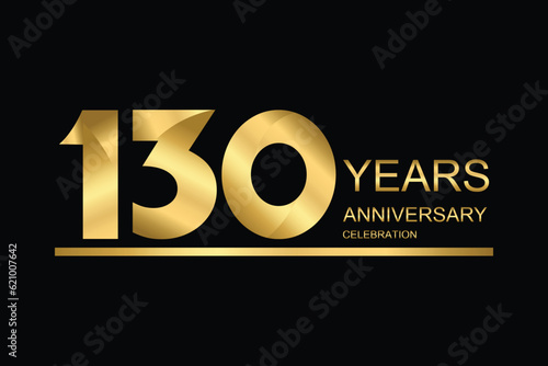 130 year anniversary vector banner template. gold icon isolated on black background.