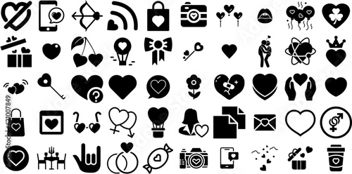 Huge Set Of Love Icons Set Flat Infographic Silhouette Find  Set  Health  Three-Dimensional Doodles Isolated On White