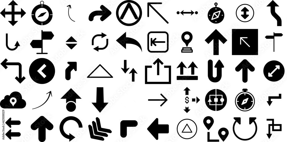 Massive Collection Of Direction Icons Set Flat Simple Signs Renewal, Way, Icon, Symbol Pictograph For Computer And Mobile