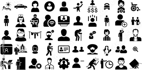 Mega Set Of Person Icons Pack Isolated Drawing Silhouettes Sweet, Profile, Health, Silhouette Signs For Computer And Mobile