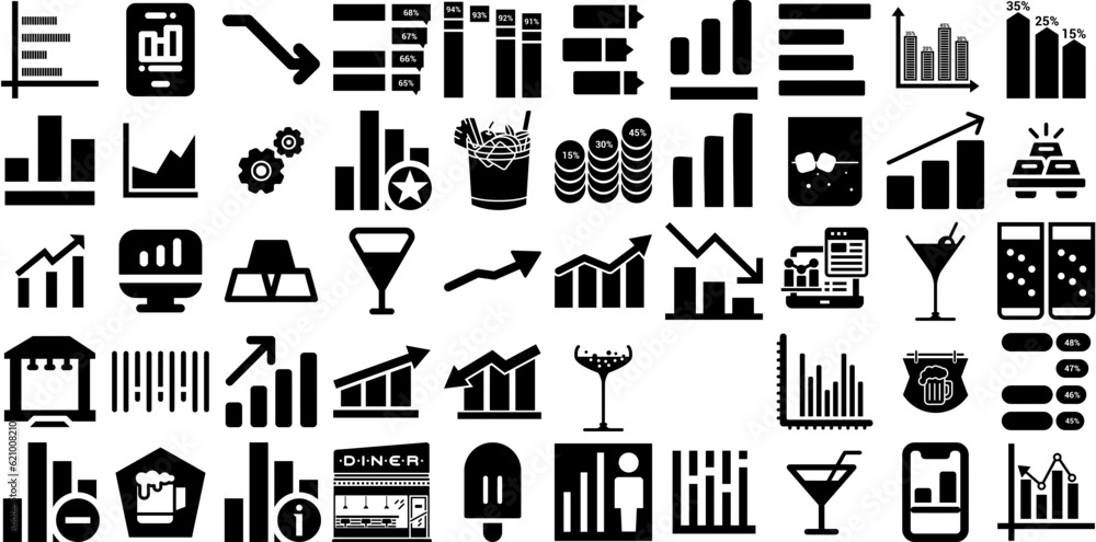 Huge Collection Of Bar Icons Collection Hand-Drawn Black Modern ...