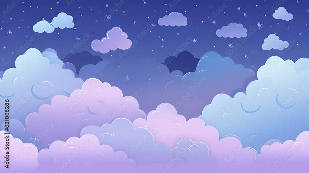 Kawaii Fantasy Pastel Colorful Sky with Clouds and Stars Background in Paper Cut and Paste Style Kawaii Fantasy Pastel Colorful Sky with Clouds and Stars Background in Paper Cut and Paste Style