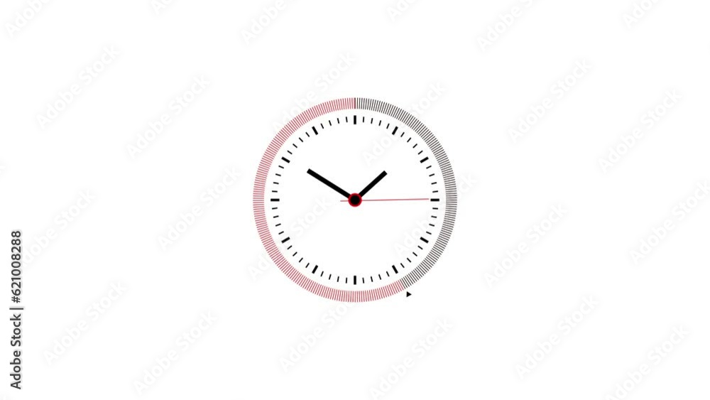 Animated wall clock in 24h loop. Clock with moving arrows. Quartz wall clock on a white background Animated wall clock in 24h loop. Clock with moving arrows. Quartz wall clock on a white background