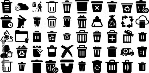 Huge Set Of Bin Icons Set Hand-Drawn Isolated Drawing Web Icon Scrap  Icon  Bin  Trash Silhouettes Vector Illustration