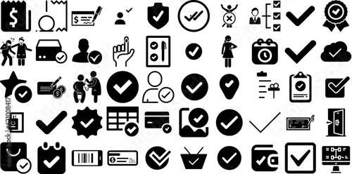 Big Collection Of Check Icons Pack Hand-Drawn Solid Drawing Elements Checkbox, Certified, Mark, Drawn Doodle Isolated On White Background