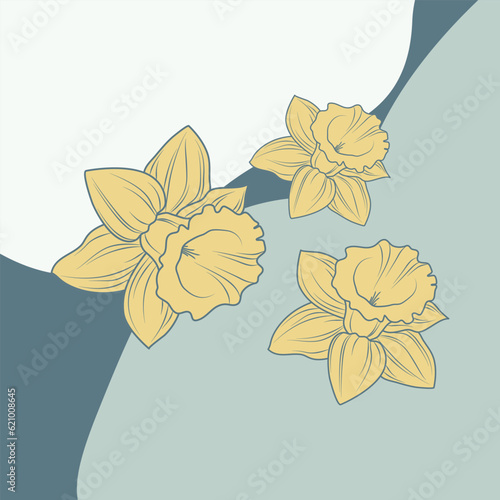 yellow and green daffodil flower pattern with abstract background