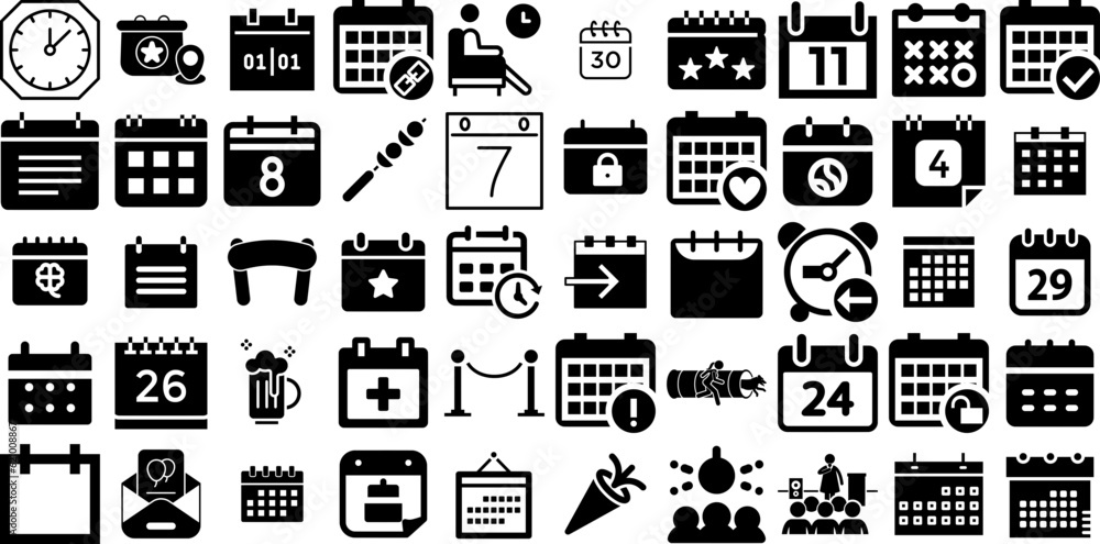 Massive Collection Of Event Icons Collection Linear Modern Silhouettes Icon, Silhouette, Festival, Symbol Signs Isolated On White Background