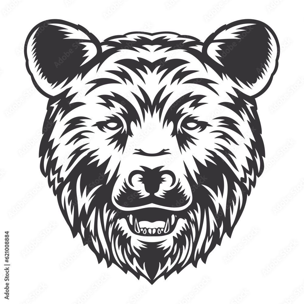 Grizzly bear head design lineart. Farm Animal. Black bear logos or icons. vector illustration