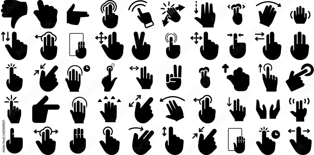 Big Collection Of Gesture Icons Pack Hand-Drawn Isolated Modern Silhouette Gradient, Set, Gratitude, Icon Pictograph Isolated On Transparent Background - obrazy, fototapety, plakaty 