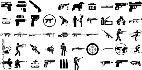 Big Collection Of Gun Icons Set Isolated Concept Web Icon Laundered, Tool, Gradient, Icon Signs Isolated On Transparent Background photo