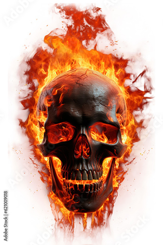 Skull on Flaming Fire Clipart PNG Sublimation isolated on Transparent Background