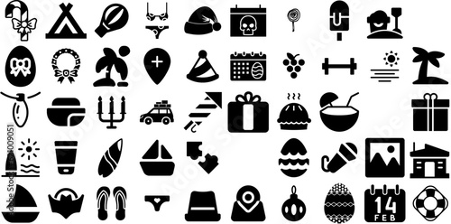 Big Collection Of Holiday Icons Collection Hand-Drawn Linear Concept Symbol Holiday Maker  Icon  Symbol  Apple Pictogram Isolated On Transparent Background