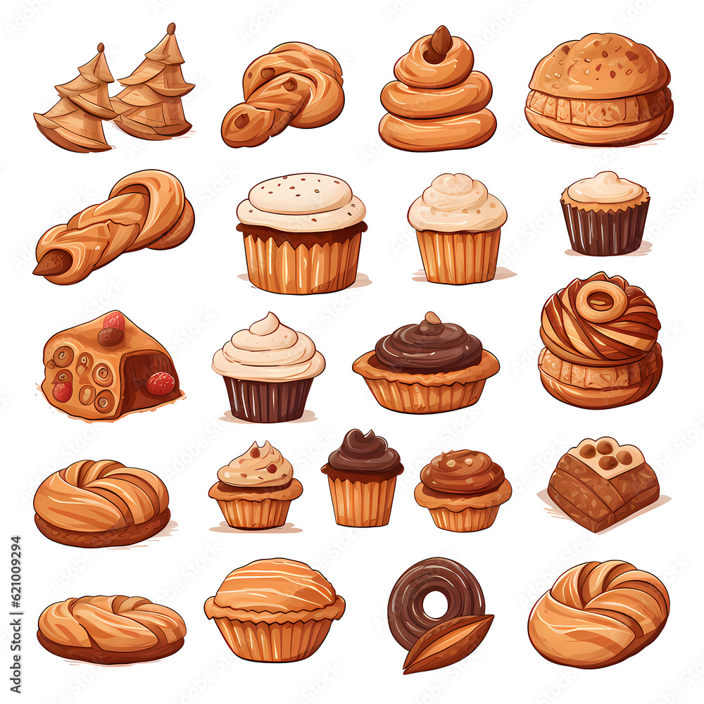 Set of cartoon bakery isolated, Hand drawn style Set of cartoon bakery isolated, Hand drawn style