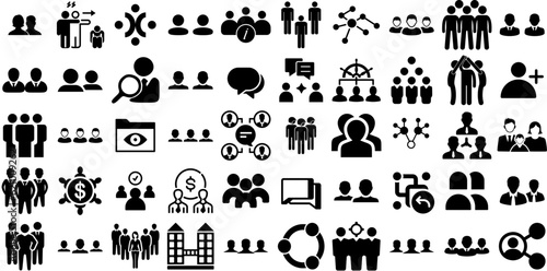 Huge Set Of Group Icons Bundle Solid Concept Symbols Together, Team, Icon, Silhouette Doodles Isolated On White Background photo