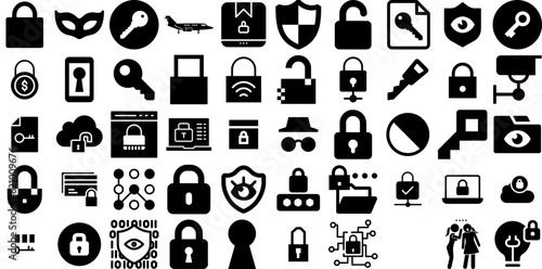 Big Set Of Private Icons Collection Linear Drawing Glyphs Icon, Secret, Private, Bubble Pictogram Isolated On White Background photo