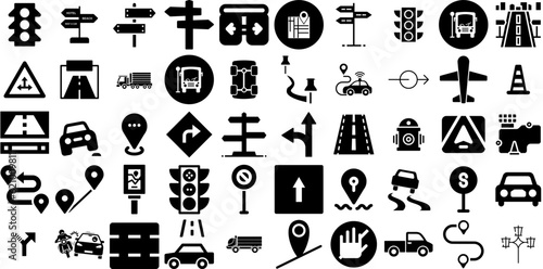 Wallpaper Mural Huge Collection Of Road Icons Collection Black Modern Glyphs Distant, Icon, Way,
