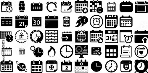 Big Set Of Schedule Icons Set Isolated Concept Signs Birth, Icon, Day, Plan Silhouettes Vector Illustration