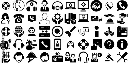 Mega Collection Of Support Icons Set Solid Modern Glyphs Profile, Patient, People, Chat Clip Art Isolated On White