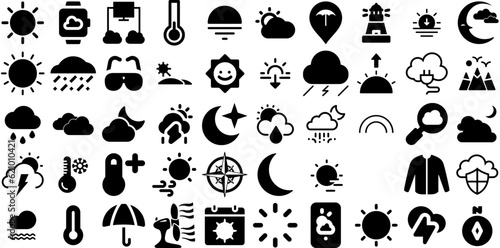 Mega Set Of Weather Icons Bundle Linear Simple Signs Icon, Weather Forecast, Symbol, Forecast Elements For Apps And Websites