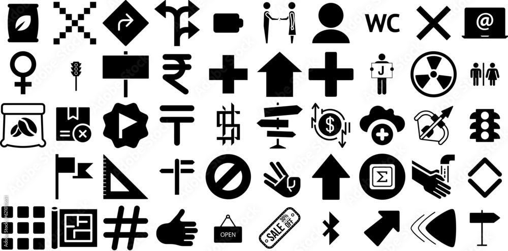 Huge Collection Of Sign Icons Set Flat Cartoon Symbols Icon, Open, Set, Talk Illustration Isolated On Transparent Background