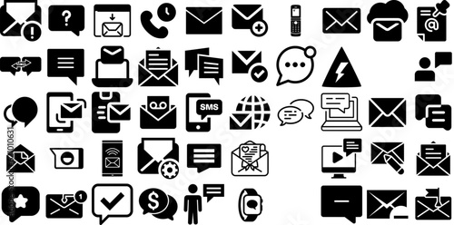 Huge Set Of Message Icons Set Hand-Drawn Solid Simple Web Icon Post, Optimization, Toque, Icon Signs Isolated On White