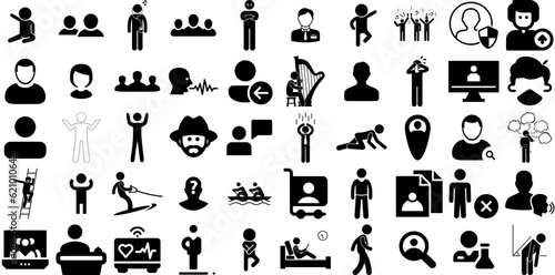 Mega Collection Of Person Icons Pack Hand-Drawn Linear Concept Silhouettes Sweet, Profile, Health, Silhouette Silhouette Isolated On White Background