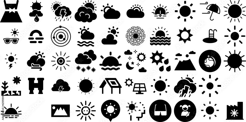 Big Collection Of Sun Icons Collection Black Drawing Symbols Set, Mark ...